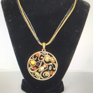 Elegant Gold Pendant Necklace with Multicolor Accents